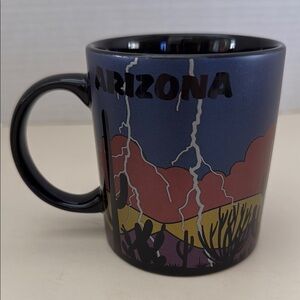 Arizona Desert Mountain Skyline Scene Metallic Southwestern Mug Cup Black & Blue